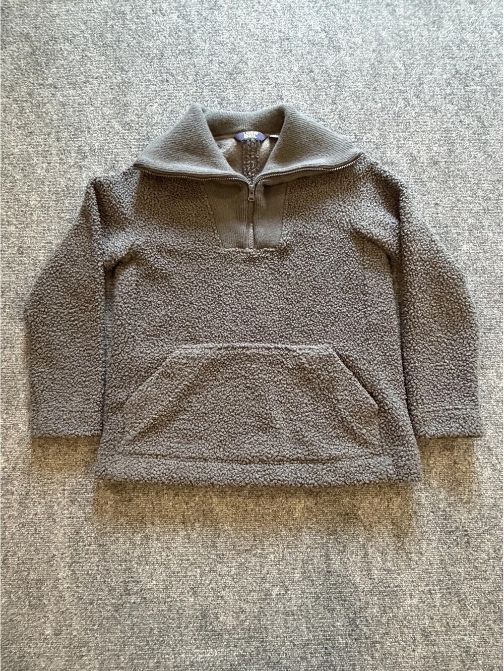 Lands End Womens Gray Sherpa Fleece Quarter Zip Pullover Sweater Size S